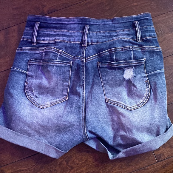 High Waisted Ripped Blue Jean Shorts - Picture 2 of 3